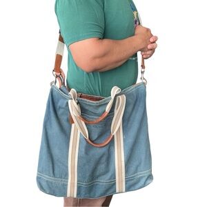 Vintage COACH blue canvas large tote bag with crossbody strap